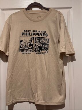 Philippines Beige Jeepney T-shirt Kamisa by Kultura Size XL Fitted Travel Coffee